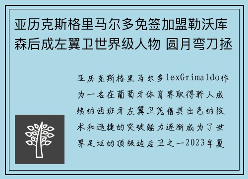 亚历克斯格里马尔多免签加盟勒沃库森后成左翼卫世界级人物 圆月弯刀拯救球队